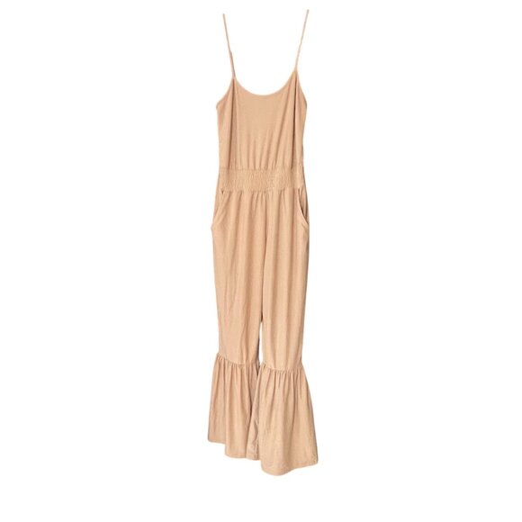 Beige Jolie & Joy Sleeveless Jumpsuit With Adjustable Straps & Ruffle Hem Size S - Picture 1 of 8